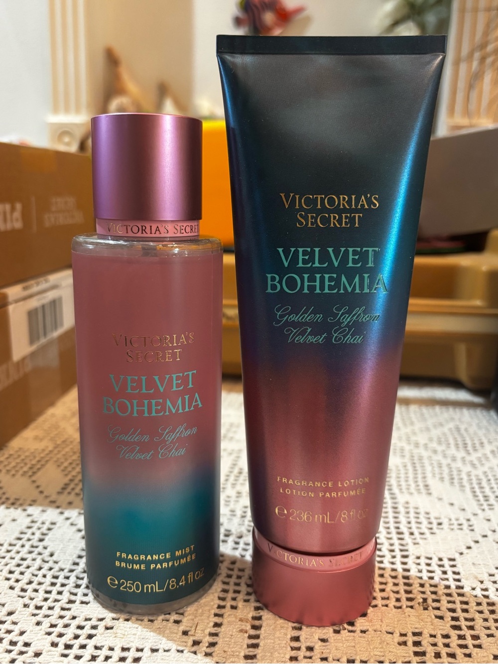 (Inventory 61) Victoria's Secret Velvet Bohemia Mist & Lotion Set - Pink/Teal